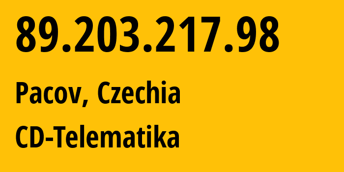 IP-адрес 89.203.217.98 (Пацов, Kraj Vysočina, Чехия) определить местоположение, координаты на карте, ISP провайдер AS25512 CD-Telematika // кто провайдер айпи-адреса 89.203.217.98