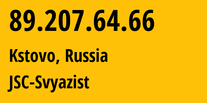 IP address 89.207.64.66 (Kstovo, Nizhny Novgorod Oblast, Russia) get location, coordinates on map, ISP provider AS31724 JSC-Svyazist // who is provider of ip address 89.207.64.66, whose IP address
