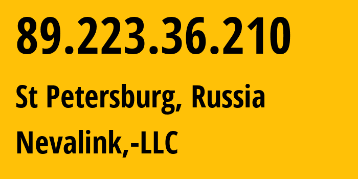 IP address 89.223.36.210 (St Petersburg, St.-Petersburg, Russia) get location, coordinates on map, ISP provider AS42668 Nevalink,-LLC // who is provider of ip address 89.223.36.210, whose IP address