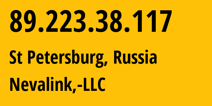 IP address 89.223.38.117 (St Petersburg, St.-Petersburg, Russia) get location, coordinates on map, ISP provider AS42668 Nevalink,-LLC // who is provider of ip address 89.223.38.117, whose IP address