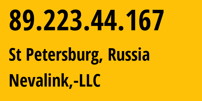 IP address 89.223.44.167 (St Petersburg, St.-Petersburg, Russia) get location, coordinates on map, ISP provider AS42668 Nevalink,-LLC // who is provider of ip address 89.223.44.167, whose IP address