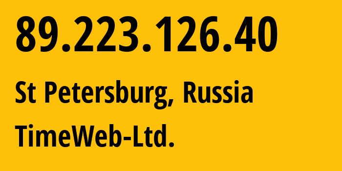 IP address 89.223.126.40 (St Petersburg, St.-Petersburg, Russia) get location, coordinates on map, ISP provider AS9123 TimeWeb-Ltd. // who is provider of ip address 89.223.126.40, whose IP address