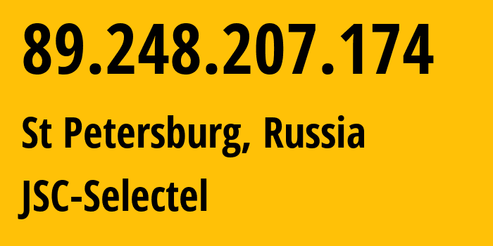 IP address 89.248.207.174 (St Petersburg, St.-Petersburg, Russia) get location, coordinates on map, ISP provider AS49505 OOO-Network-of-data-centers-Selectel // who is provider of ip address 89.248.207.174, whose IP address