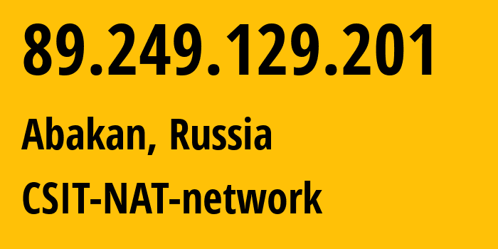 IP address 89.249.129.201 (Abakan, Khakasiya Republic, Russia) get location, coordinates on map, ISP provider AS41311 CSIT-NAT-network // who is provider of ip address 89.249.129.201, whose IP address