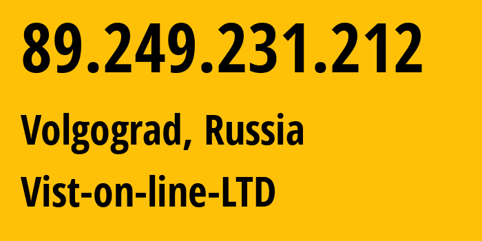 IP address 89.249.231.212 (Volgograd, Volgograd Oblast, Russia) get location, coordinates on map, ISP provider AS41344 Vist-on-line-LTD // who is provider of ip address 89.249.231.212, whose IP address