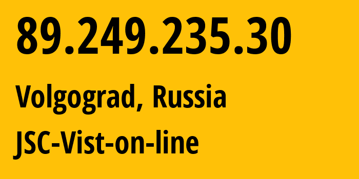 IP address 89.249.235.30 (Volgograd, Volgograd Oblast, Russia) get location, coordinates on map, ISP provider AS41344 JSC-Vist-on-line // who is provider of ip address 89.249.235.30, whose IP address