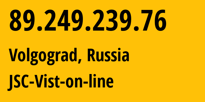 IP address 89.249.239.76 (Volgograd, Volgograd Oblast, Russia) get location, coordinates on map, ISP provider AS41344 JSC-Vist-on-line // who is provider of ip address 89.249.239.76, whose IP address