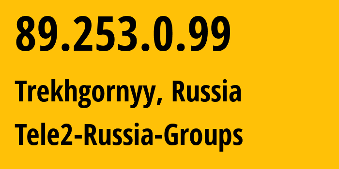 IP-адрес 89.253.0.99 (Челябинск, Челябинская, Россия) определить местоположение, координаты на карте, ISP провайдер AS48190 Tele2-Russia-Groups // кто провайдер айпи-адреса 89.253.0.99