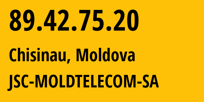 IP-адрес 89.42.75.20 (Кишинёв, Кишинёв, Молдавия) определить местоположение, координаты на карте, ISP провайдер AS8926 JSC-MOLDTELECOM-SA // кто провайдер айпи-адреса 89.42.75.20