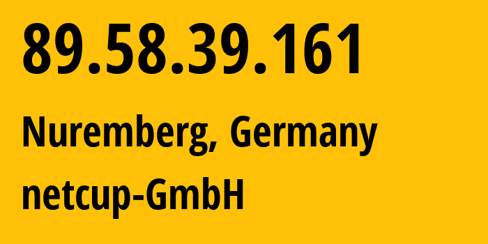 IP-адрес 89.58.39.161 (Нюрнберг, Бавария, Германия) определить местоположение, координаты на карте, ISP провайдер AS197540 netcup-GmbH // кто провайдер айпи-адреса 89.58.39.161