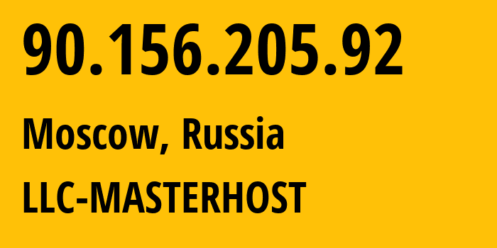 IP address 90.156.205.92 (Moscow, Moscow, Russia) get location, coordinates on map, ISP provider AS25532 LLC-MASTERHOST // who is provider of ip address 90.156.205.92, whose IP address