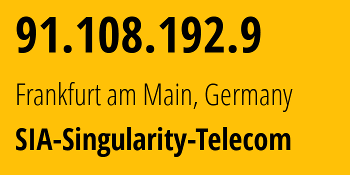 IP-адрес 91.108.192.9 (Франкфурт, Гессен, Германия) определить местоположение, координаты на карте, ISP провайдер AS209372 SIA-Singularity-Telecom // кто провайдер айпи-адреса 91.108.192.9