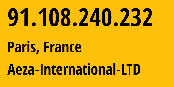 IP-адрес 91.108.240.232 (Париж, Иль-де-Франс, Франция) определить местоположение, координаты на карте, ISP провайдер AS210644 Aeza-International-LTD // кто провайдер айпи-адреса 91.108.240.232