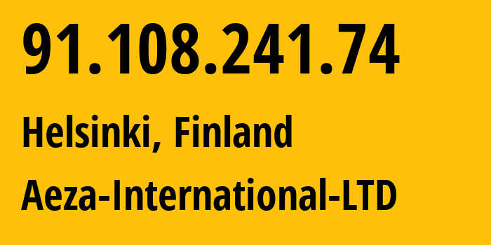 IP address 91.108.241.74 (Helsinki, Uusimaa, Finland) get location, coordinates on map, ISP provider AS210644 Aeza-International-LTD // who is provider of ip address 91.108.241.74, whose IP address