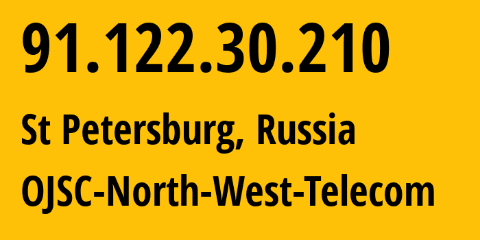 IP address 91.122.30.210 (St Petersburg, St.-Petersburg, Russia) get location, coordinates on map, ISP provider AS12389 OJSC-North-West-Telecom // who is provider of ip address 91.122.30.210, whose IP address