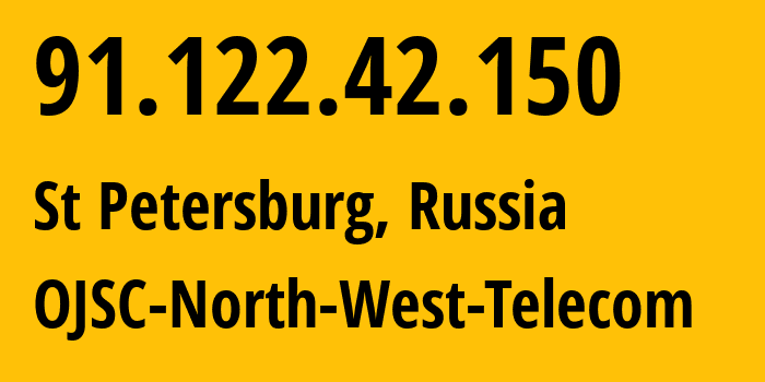 IP address 91.122.42.150 (St Petersburg, St.-Petersburg, Russia) get location, coordinates on map, ISP provider AS12389 OJSC-North-West-Telecom // who is provider of ip address 91.122.42.150, whose IP address