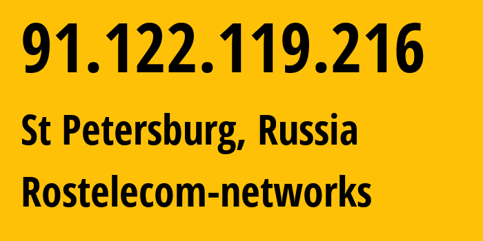 IP address 91.122.119.216 (St Petersburg, St.-Petersburg, Russia) get location, coordinates on map, ISP provider AS12389 Rostelecom-networks // who is provider of ip address 91.122.119.216, whose IP address