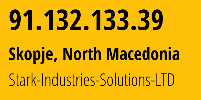 IP address 91.132.133.39 (Skopje, Grad Skopje, North Macedonia) get location, coordinates on map, ISP provider AS44477 Stark-Industries-Solutions-LTD // who is provider of ip address 91.132.133.39, whose IP address