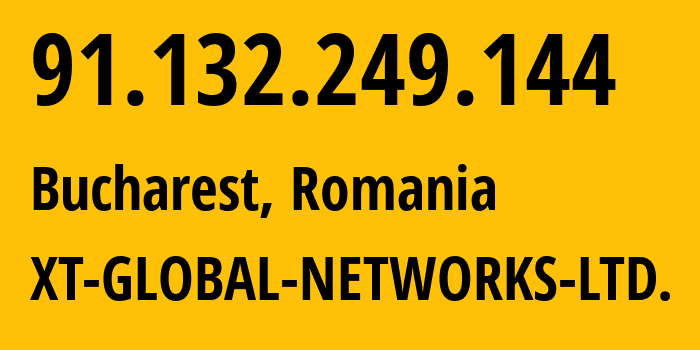 IP-адрес 91.132.249.144 (Бухарест, București, Румыния) определить местоположение, координаты на карте, ISP провайдер AS48095 XT-GLOBAL-NETWORKS-LTD. // кто провайдер айпи-адреса 91.132.249.144