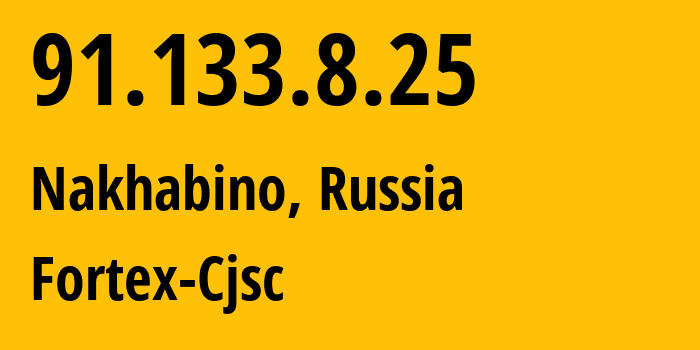 IP address 91.133.8.25 (Nakhabino, Moscow Oblast, Russia) get location, coordinates on map, ISP provider AS48166 Fortex-Cjsc // who is provider of ip address 91.133.8.25, whose IP address