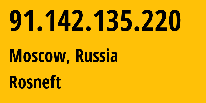 IP address 91.142.135.220 (Moscow, Moscow, Russia) get location, coordinates on map, ISP provider AS41706 Rosneft // who is provider of ip address 91.142.135.220, whose IP address