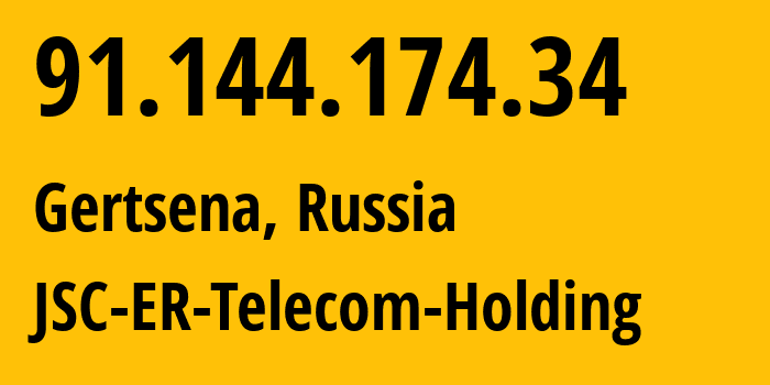 IP-адрес 91.144.174.34 (Герцена, Новгородская Область, Россия) определить местоположение, координаты на карте, ISP провайдер AS41727 JSC-ER-Telecom-Holding // кто провайдер айпи-адреса 91.144.174.34