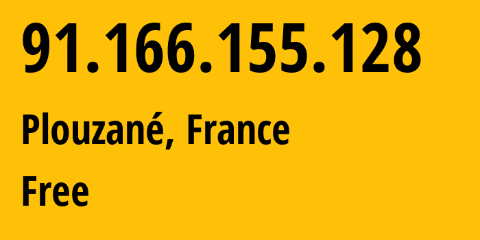 IP-адрес 91.166.155.128 (Plouzané, Бретань, Франция) определить местоположение, координаты на карте, ISP провайдер AS12322 Free // кто провайдер айпи-адреса 91.166.155.128