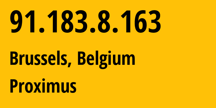 IP-адрес 91.183.8.163 (Брюссель, Брюссельский столичный регион, Бельгия) определить местоположение, координаты на карте, ISP провайдер AS5432 Proximus // кто провайдер айпи-адреса 91.183.8.163