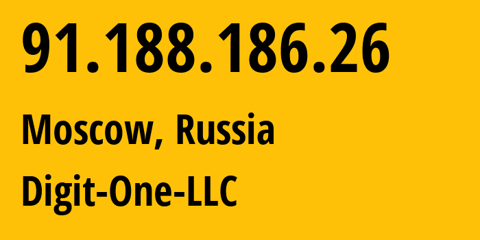 IP-адрес 91.188.186.26 (Москва, Москва, Россия) определить местоположение, координаты на карте, ISP провайдер AS42132 Digit-One-LLC // кто провайдер айпи-адреса 91.188.186.26