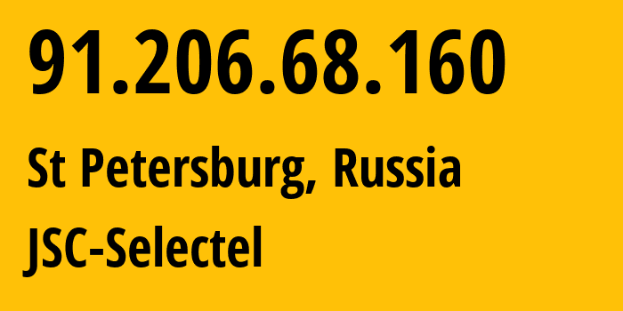 IP-адрес 91.206.68.160 (Санкт-Петербург, Санкт-Петербург, Россия) определить местоположение, координаты на карте, ISP провайдер AS49505 JSC-Selectel // кто провайдер айпи-адреса 91.206.68.160