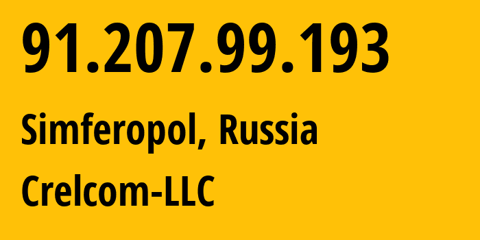 IP address 91.207.99.193 (Simferopol, Crimea, Russia) get location, coordinates on map, ISP provider AS6789 Crelcom-LLC // who is provider of ip address 91.207.99.193, whose IP address