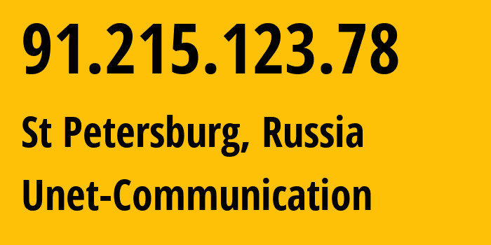 IP-адрес 91.215.123.78 (Санкт-Петербург, Санкт-Петербург, Россия) определить местоположение, координаты на карте, ISP провайдер AS42518 Unet-Communication // кто провайдер айпи-адреса 91.215.123.78