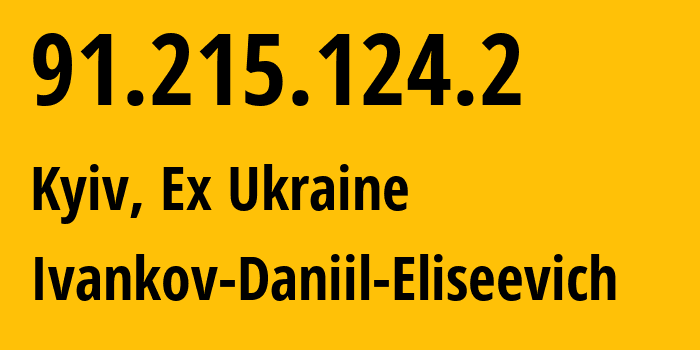 IP address 91.215.124.2 (Kyiv, Kyiv City, Ex Ukraine) get location, coordinates on map, ISP provider AS43050 Ivankov-Daniil-Eliseevich // who is provider of ip address 91.215.124.2, whose IP address