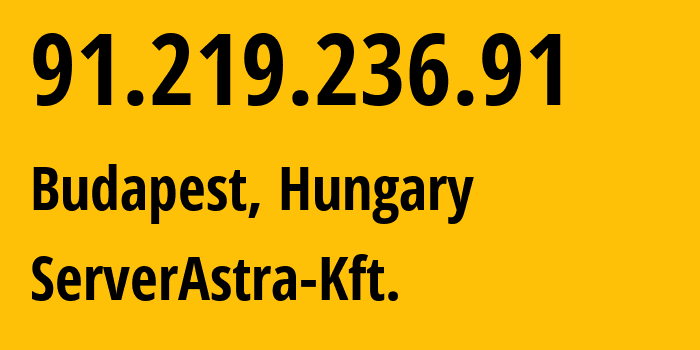 IP-адрес 91.219.236.91 (Будапешт, Budapest, Венгрия) определить местоположение, координаты на карте, ISP провайдер AS56322 ServerAstra-Kft. // кто провайдер айпи-адреса 91.219.236.91