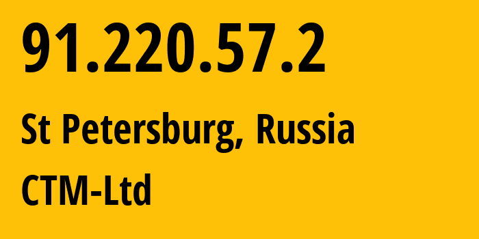 IP address 91.220.57.2 (St Petersburg, St.-Petersburg, Russia) get location, coordinates on map, ISP provider AS51700 CTM-Ltd // who is provider of ip address 91.220.57.2, whose IP address