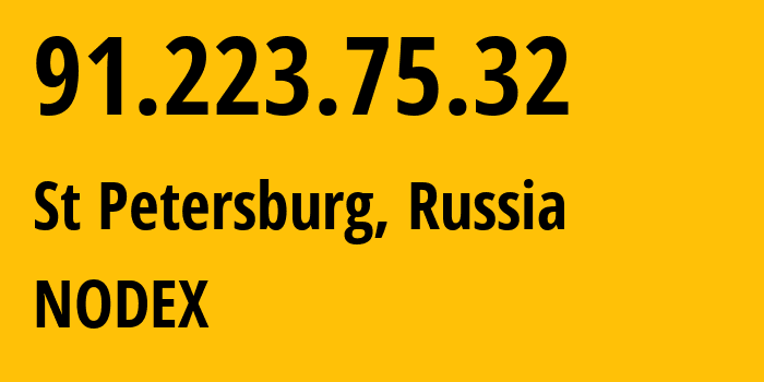 IP address 91.223.75.32 (St Petersburg, St.-Petersburg, Russia) get location, coordinates on map, ISP provider AS39087 NODEX // who is provider of ip address 91.223.75.32, whose IP address