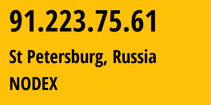 IP address 91.223.75.61 (St Petersburg, St.-Petersburg, Russia) get location, coordinates on map, ISP provider AS39087 NODEX // who is provider of ip address 91.223.75.61, whose IP address