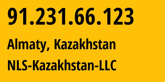 IP address 91.231.66.123 (Almaty, Almaty, Kazakhstan) get location, coordinates on map, ISP provider AS200590 NLS-Kazakhstan-LLC // who is provider of ip address 91.231.66.123, whose IP address