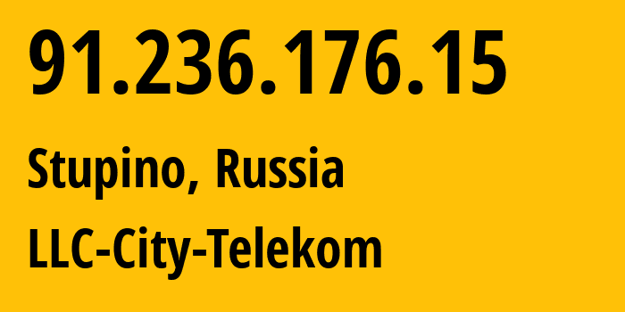 IP-адрес 91.236.176.15 (Ступино, Московская область, Россия) определить местоположение, координаты на карте, ISP провайдер AS23242 LLC-City-Telekom // кто провайдер айпи-адреса 91.236.176.15