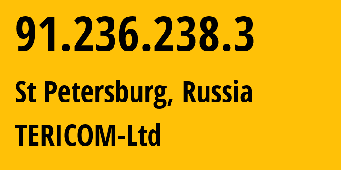 IP address 91.236.238.3 (St Petersburg, St.-Petersburg, Russia) get location, coordinates on map, ISP provider AS199732 TERICOM-Ltd // who is provider of ip address 91.236.238.3, whose IP address