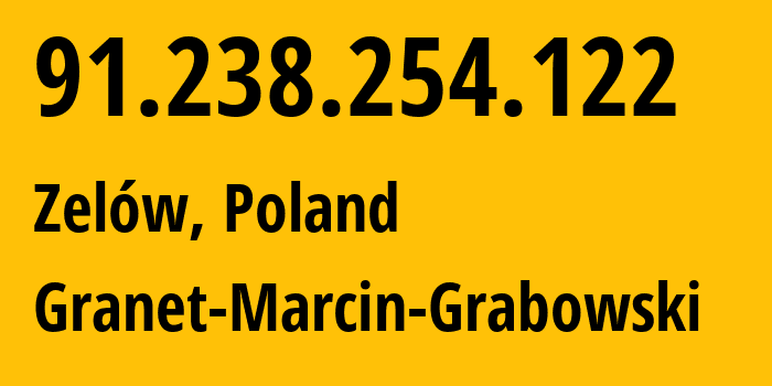 IP address 91.238.254.122 (Zelów, Łódź Voivodeship, Poland) get location, coordinates on map, ISP provider AS198746 Granet-Marcin-Grabowski // who is provider of ip address 91.238.254.122, whose IP address