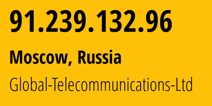 IP address 91.239.132.96 (Moscow, Moscow, Russia) get location, coordinates on map, ISP provider AS28917 Global-Telecommunications-Ltd // who is provider of ip address 91.239.132.96, whose IP address