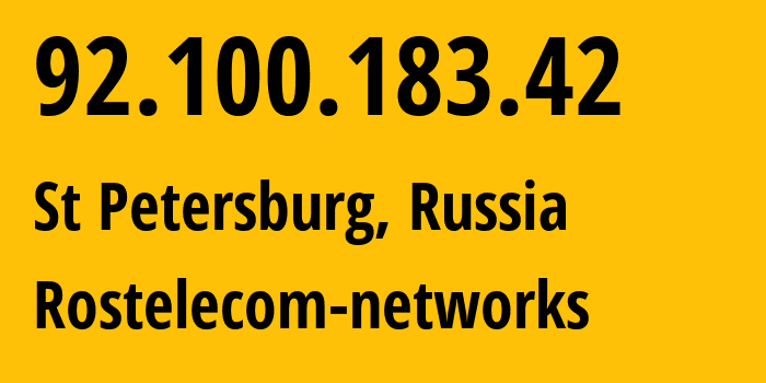 IP-адрес 92.100.183.42 (Санкт-Петербург, Санкт-Петербург, Россия) определить местоположение, координаты на карте, ISP провайдер AS12389 Rostelecom-networks // кто провайдер айпи-адреса 92.100.183.42