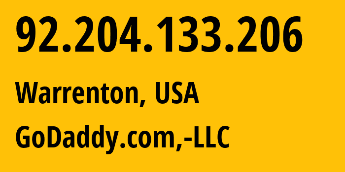 IP address 92.204.133.206 (Warrenton, Virginia, USA) get location, coordinates on map, ISP provider AS398108 GoDaddy.com,-LLC // who is provider of ip address 92.204.133.206, whose IP address