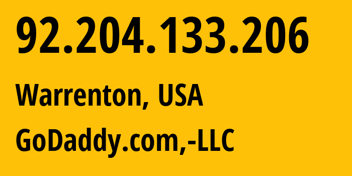 IP-адрес 92.204.133.206 (Warrenton, Вирджиния, США) определить местоположение, координаты на карте, ISP провайдер AS398108 GoDaddy.com,-LLC // кто провайдер айпи-адреса 92.204.133.206