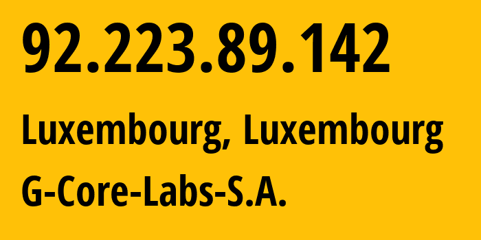 IP address 92.223.89.142 (Luxembourg, Luxembourg, Luxembourg) get location, coordinates on map, ISP provider AS199524 G-Core-Labs-S.A. // who is provider of ip address 92.223.89.142, whose IP address