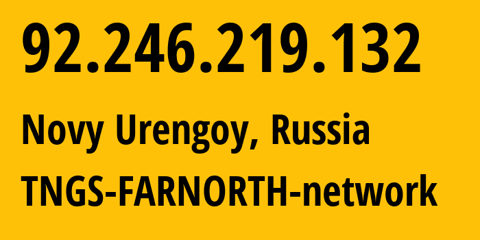 IP address 92.246.219.132 (Novy Urengoy, Yamalo-Nenets, Russia) get location, coordinates on map, ISP provider AS44579 TNGS-FARNORTH-network // who is provider of ip address 92.246.219.132, whose IP address