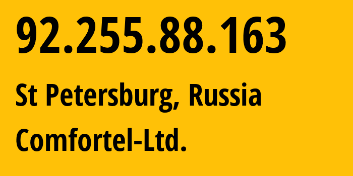 IP address 92.255.88.163 (St Petersburg, St.-Petersburg, Russia) get location, coordinates on map, ISP provider AS56534 Comfortel-Ltd. // who is provider of ip address 92.255.88.163, whose IP address