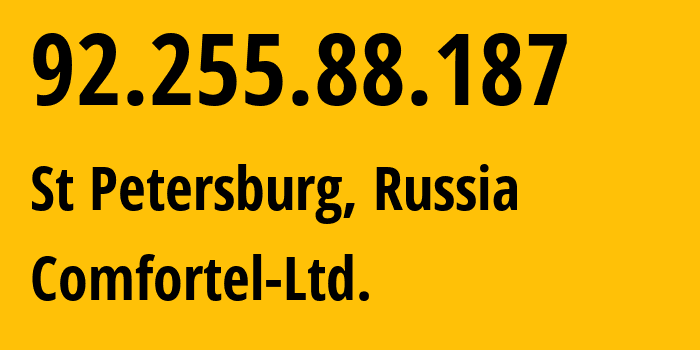 IP address 92.255.88.187 (St Petersburg, St.-Petersburg, Russia) get location, coordinates on map, ISP provider AS56534 Comfortel-Ltd. // who is provider of ip address 92.255.88.187, whose IP address