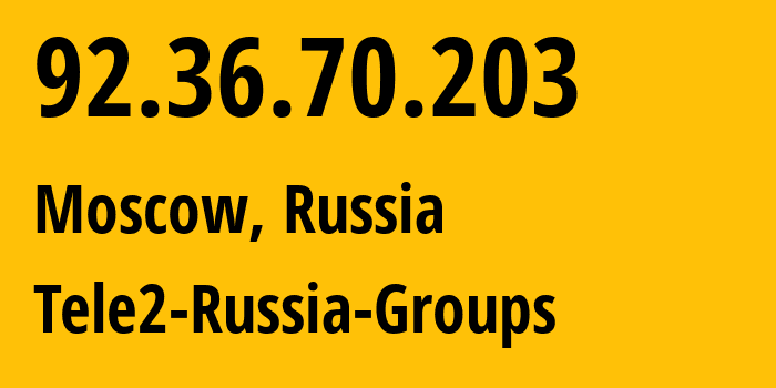 IP-адрес 92.36.70.203 (Москва, Москва, Россия) определить местоположение, координаты на карте, ISP провайдер AS12958 Tele2-Russia-Groups // кто провайдер айпи-адреса 92.36.70.203